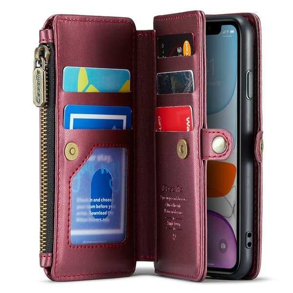 CASEME Plånboksfodral Konstläder till iPhone 11 med kortfack - Vinröd