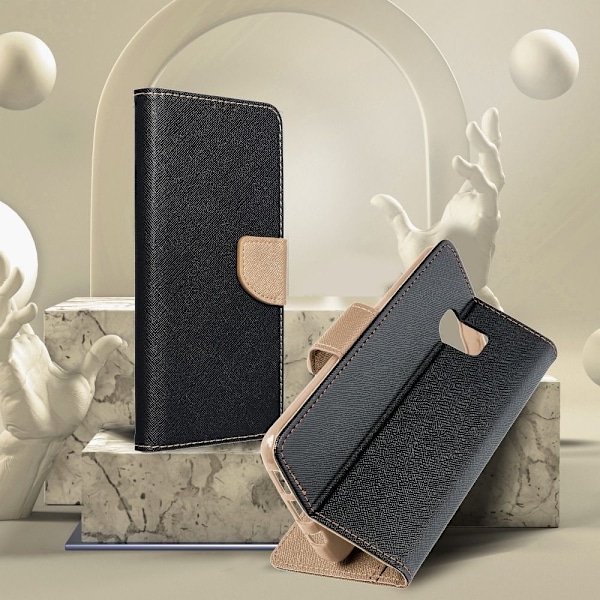 Redmi 9A/9AT Plånboksfodral Fancy Eco Läder - Svart/- Guld