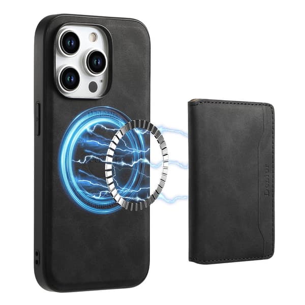 DENIOR D13 Mobilskal till iPhone 15 Pro Läder+TPU+PC Svart