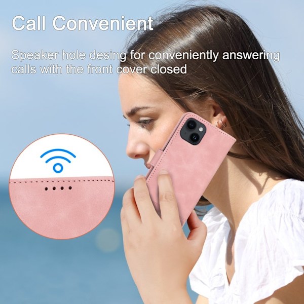 DIERFENG DF-03 Plånboksfodral för iPhone 14 Konstläder - Rosa