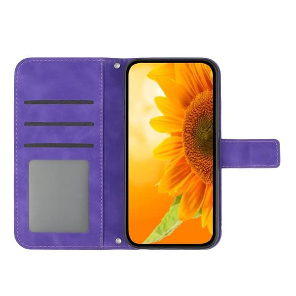 Samsung Galaxy S26 Plånboksfodral Konstläder Blomtryck - Mörklila