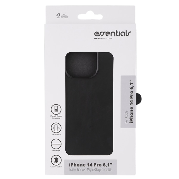 Essentials iPhone 14 Pro Mobile Case Magsafe nahka - musta