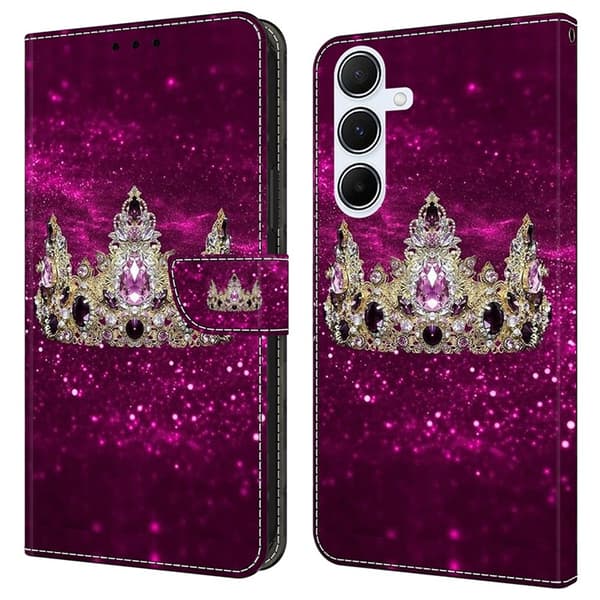 Galaxy A17 5G Konstläder Plånboksfodral Pattern Printing - Lila Diamond Crown Lila