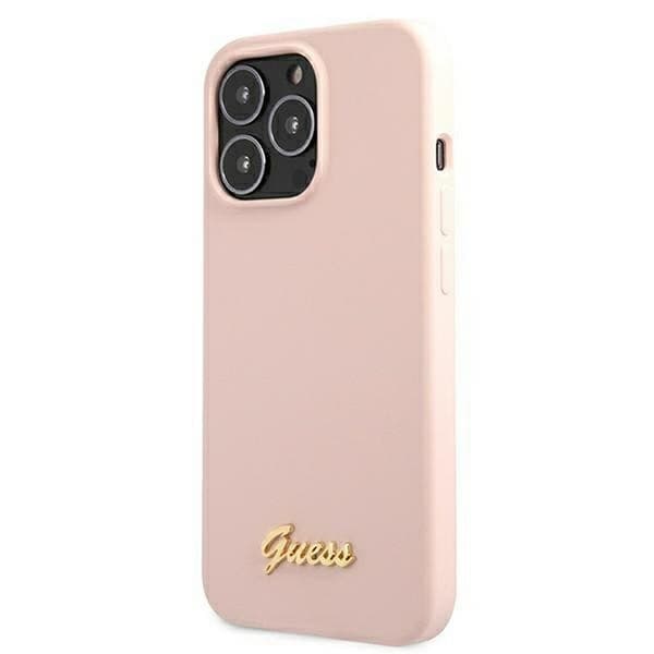 Guess iPhone 13 Pro Max Skal Magsafe Silicone Script Guld Logo - LjusRosa Rosa