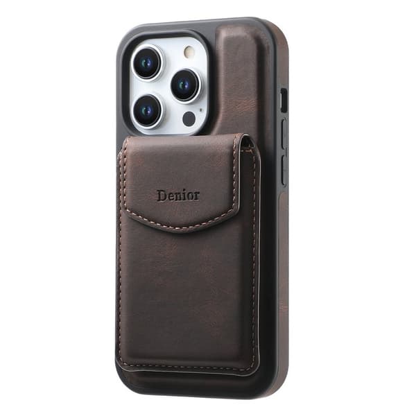 DENIOR D19 Mobilskal till iPhone 15 Pro Läder+PC+TPU Brun