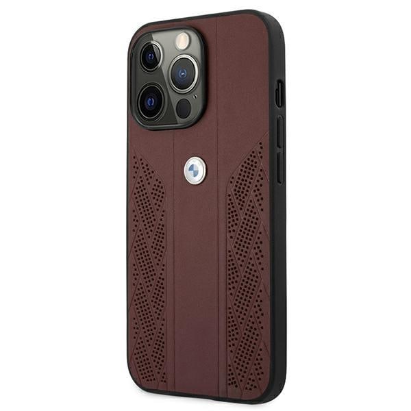 BMW Skal iPhone 13 Pro Läder Curve Perforate - Punainen Red