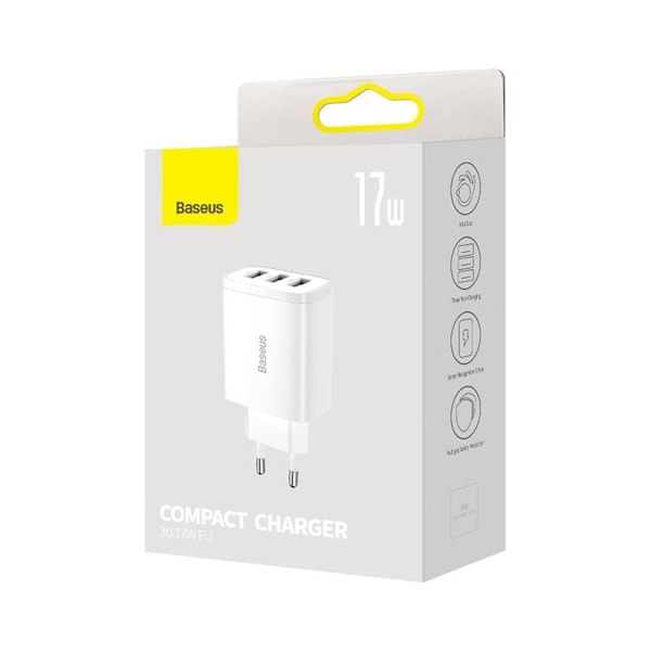 Baseus EU Compact Väggladdare 3x USB 17W - Vit