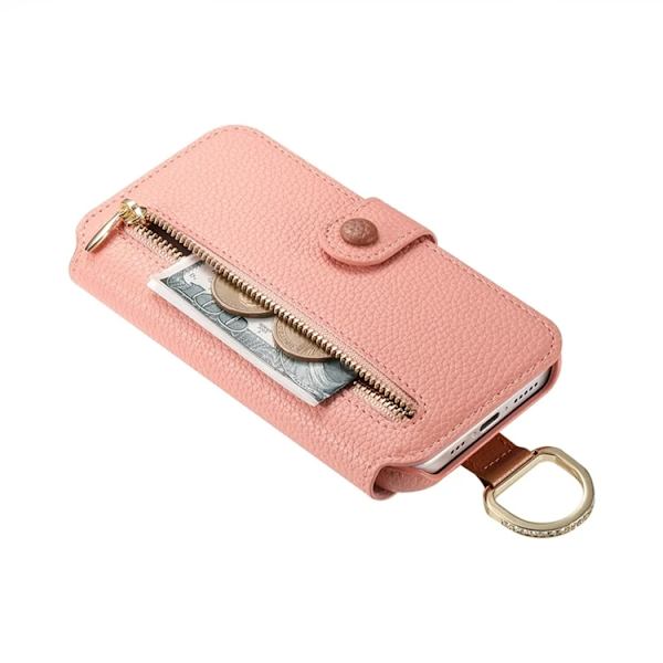 iPhone 17 Pro Max Konstläder Plånboksfodral RFID-Skydd Zipper - Rosa Rosa