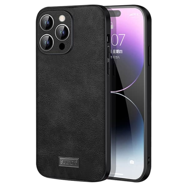 SULADA Mobilskal till iPhone 15 Pro PU Läder TPU PC Svart Cowhide Texture