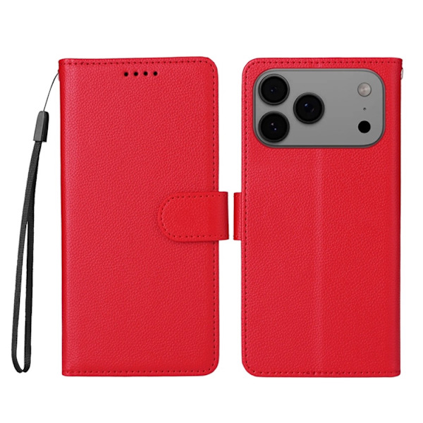 iPhone 17 Pro Max Plånboksfodral RFID Blocking med Handledsrem Röd