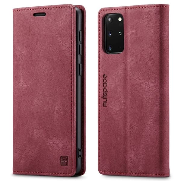AUTSPACE A01 Plånboksfodral för Samsung Galaxy S20 Plus Konstläder - Röd