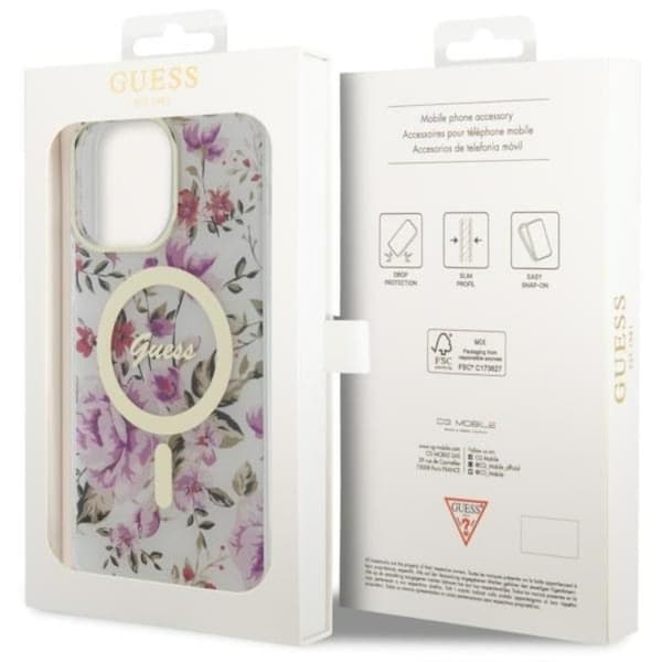 Guess iPhone 14 Pro Mobilskal MagSafe Flower - Transparent Transparent
