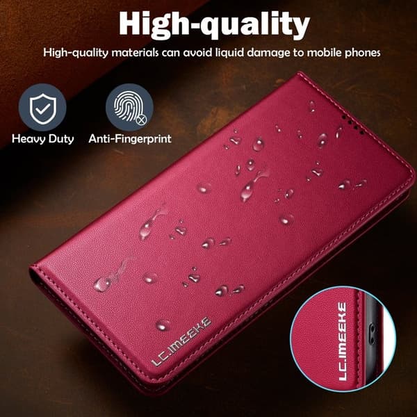 LC.IMEEKE L1 Series iPhone 14 Pro Max Plånboksfodral Konstläder - Röd