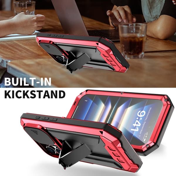 R-JUST Mobilskal till iPhone 16 Kickstand Silicone+Metal+PC Röd