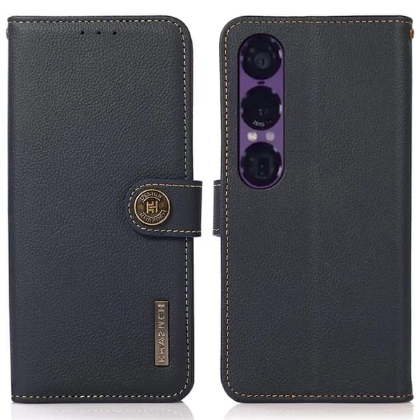 Khazneh Sony Xperia 1 VII Plånboksfodral Äkta läder Cow - Blå Blå