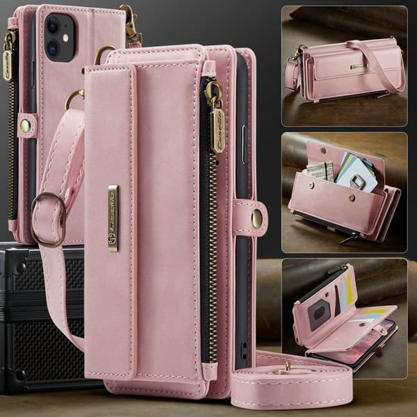 CASEME iPhone 11 Konstläder Plånboksfodral med RFID-Skydd - Rosa