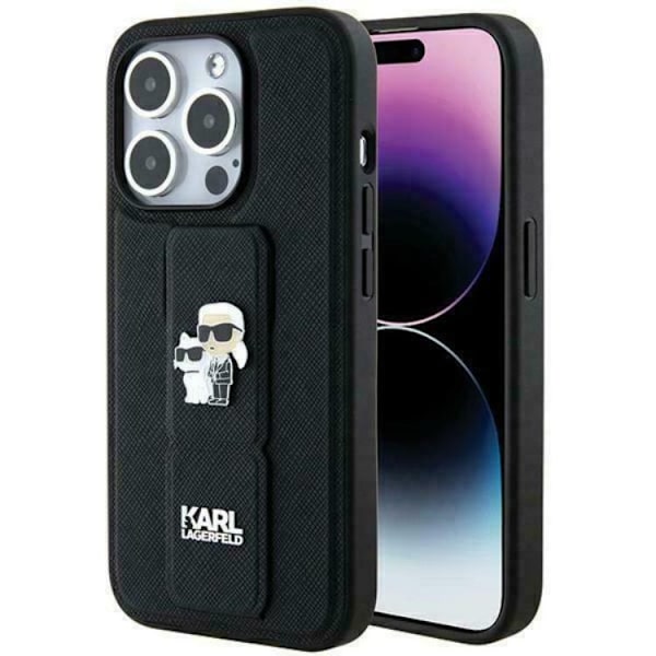 KARL LAGERFELD iPhone 11/XR Mobilskal Gripstand Saffiano Pins Svart