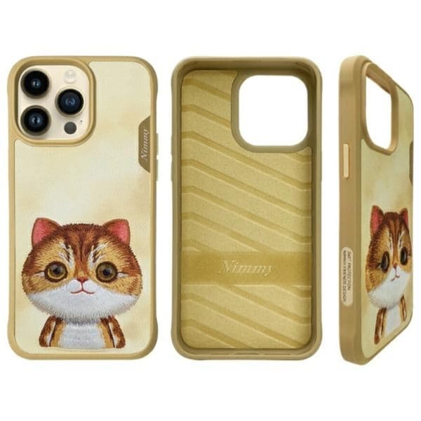 Nimmy Mobilskal till iPhone 15 Pro Cool & Cute 2.0 Cat - Khaki Brun