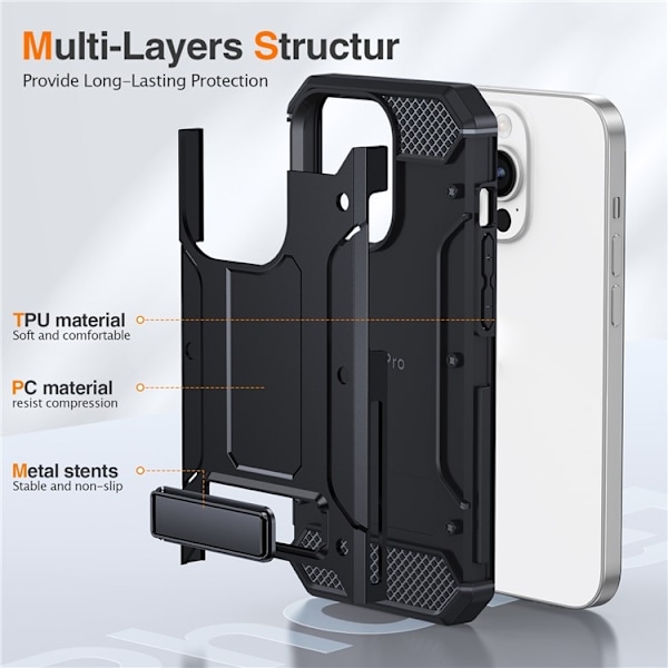 iPhone 13 Pro Mobilskal Kickstand Shockproof - Svart Svart