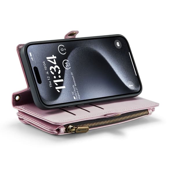 CASEME iPhone 16 Pro Max Plånboksfodral Konstläder med Dragkedja - Rosa