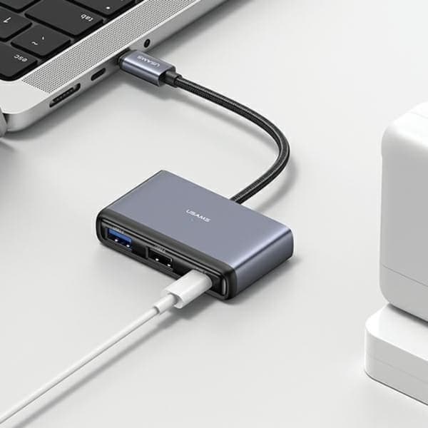 USAMS 4in1 Adapter Hubb USB-C 2xUSB 2.0. USB 3.0 - Grå Grå