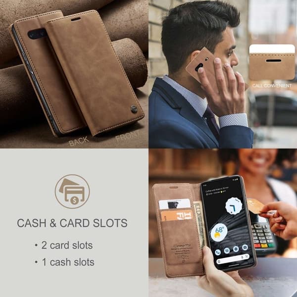 CASEME 013 Flip Konstläder Plånboksfodral för Google Pixel 7 5G - Brun
