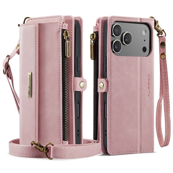 CASEME iPhone 17 Pro Plånboksfodral Zipper RFID C39 Rosa