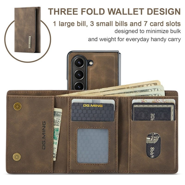 DG.MING Magnetiskt Avtagbart Plånboksfodral Samsung Galaxy Z Fold5 Brun