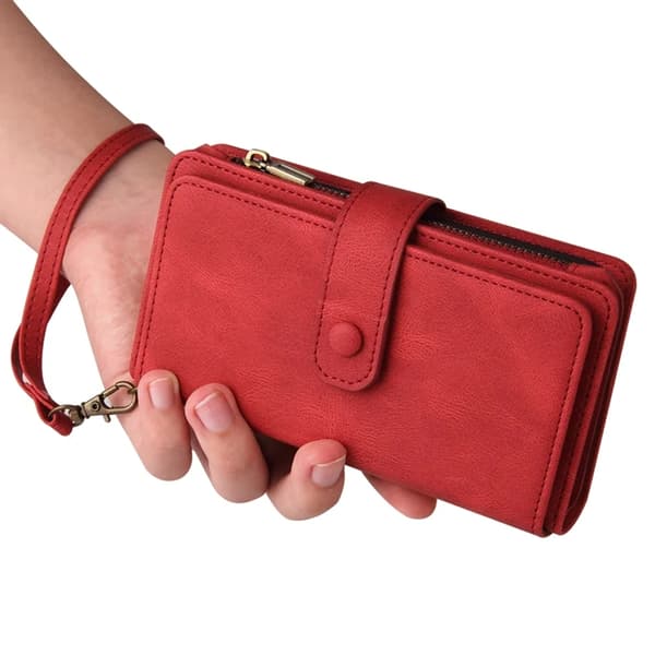 iPhone 17 Pro Konstläder Plånboksfodral Zipper Rem Röd