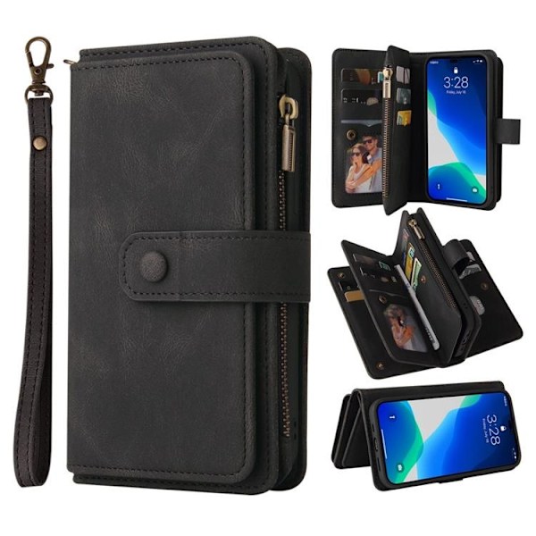 iPhone 14 Pro Max Plånboksfodral KT Zipper - Svart Svart