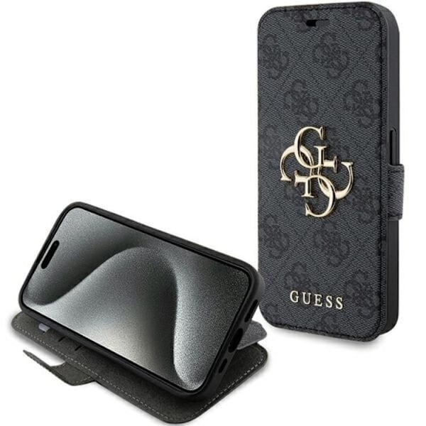 Guess iPhone 15 Pro Plånboksfodral Metall Logo - Grå Grå