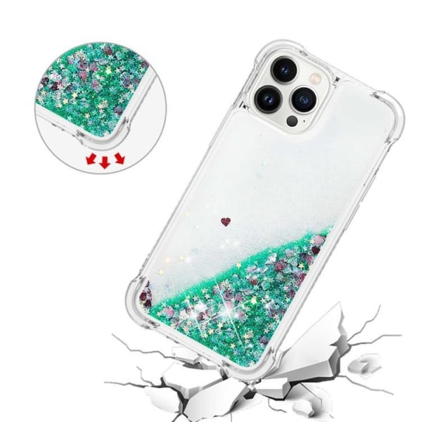 iPhone 14 Pro Max Case nestemäinen kelluva glitter - vihreä