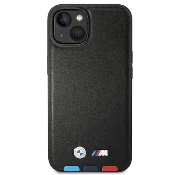 BMW iPhone 14 Plus -kotelo Nahka Stamp Tricolor - Musta Black