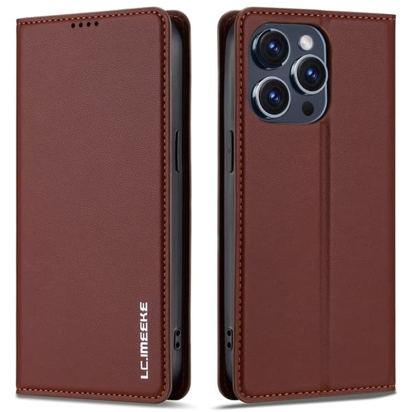 LC.IMEEKE L1 Series iPhone 15 Pro Plånboksfodral Konstläder - Brun