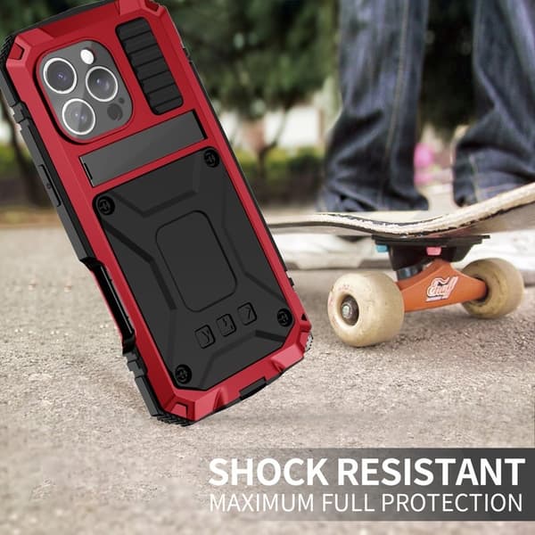 R-JUST Mobilskal till iPhone 16 Pro Max PC+Silicone+Metal Kickstand Röd
