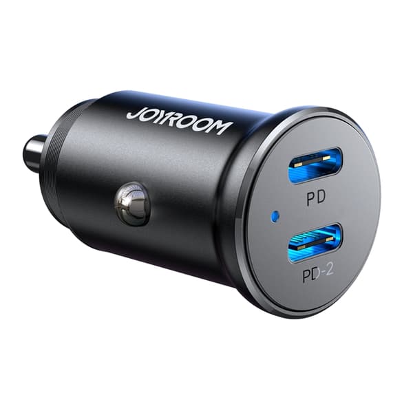 Joyroom Mini Metall Billaddare 30W 2x USB-C - Musta Black