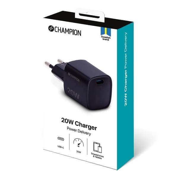Champion Vægoplader USB-C 20W - Sort Black