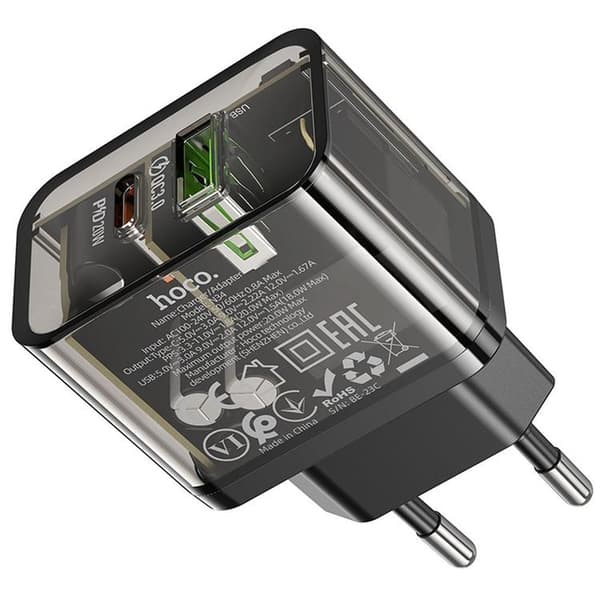 Hoco Snabbladdare PD 20W USB-A USB-C QC3.0 3A N34 - Svart