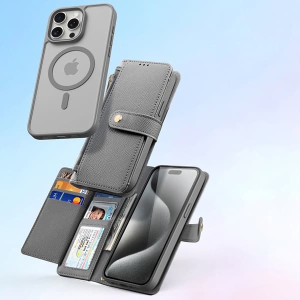 Dux Ducis iPhone 15 Pro Pung Taske Lawa Læder - Grå Grå