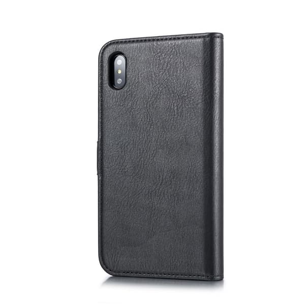 DG.MING iPhone XS Max 6.5" Plånboksfodral 2-i-1 Äkta läder Svart