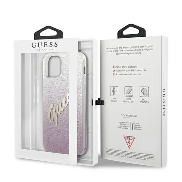 Guess iPhone 12 Pro Max Skal Glitter Gradient Script - Rosa Pink