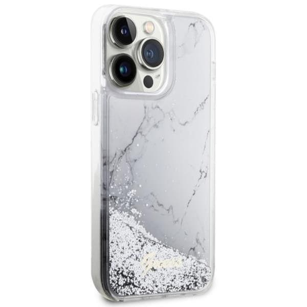 Guess iPhone 14 Pro Max Mobilskal Liquid Glitter Marble - Hvid Vit