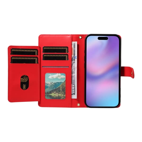 iPhone 17 Plånboksfodral Rhombus Läder - Röd Röd