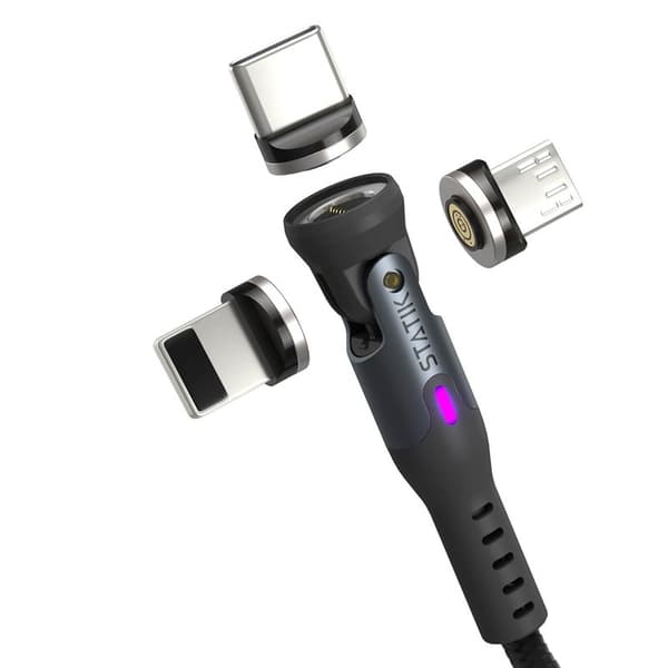 STATIK Kabel 360 Pro Magnetisk Tip USB-C/Lightning/MicroUSB Sort 1m