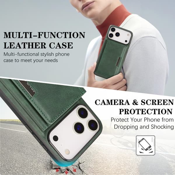 Mobilskal till iPhone 17 Pro MagSafe Kickstand Tri-fold Korthållare Grön