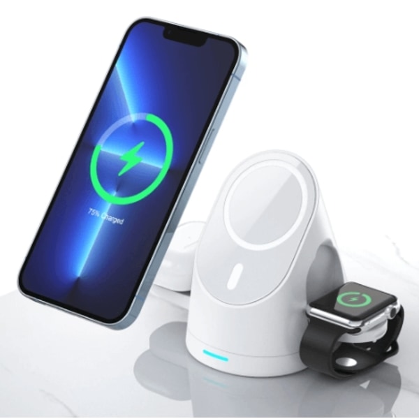 3-in-1 Trådlös Laddare Magsafe iPhone, Apple Watch, Airpods - Vit
