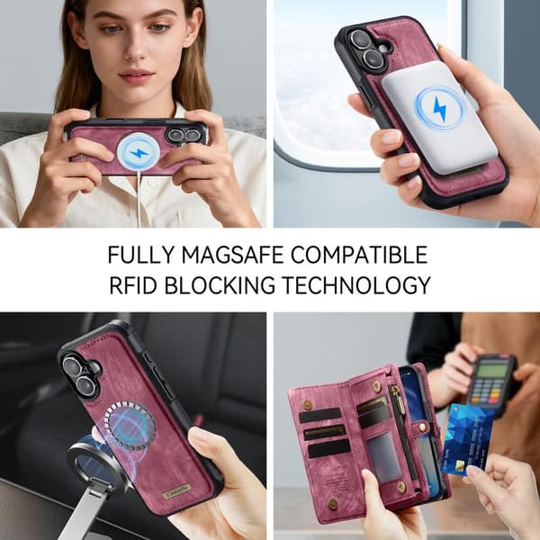 CASEME 008 iPhone 17 Plånboksfodral i Konstläder med - Röd