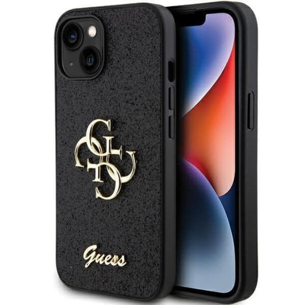 Guess Mobilskal till iPhone 15 Glitter Script Big - Svart Svart