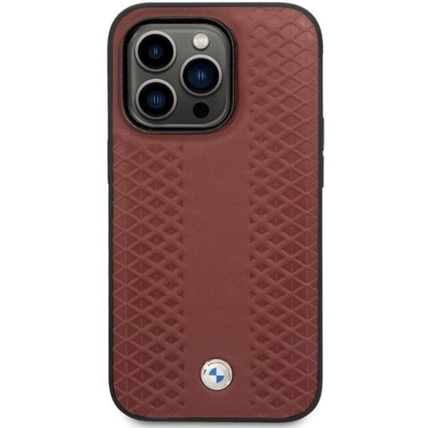 BMW iPhone 14 Pro Max Mobilskal Läder Diamond Pattern - Burgundy