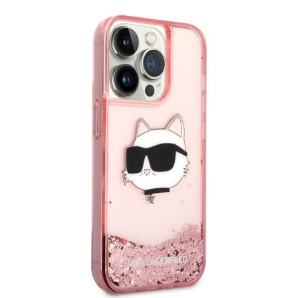 Karl Lagerfeld iPhone 14 Pro Max Skal Glitter Choupette Head - Rosa